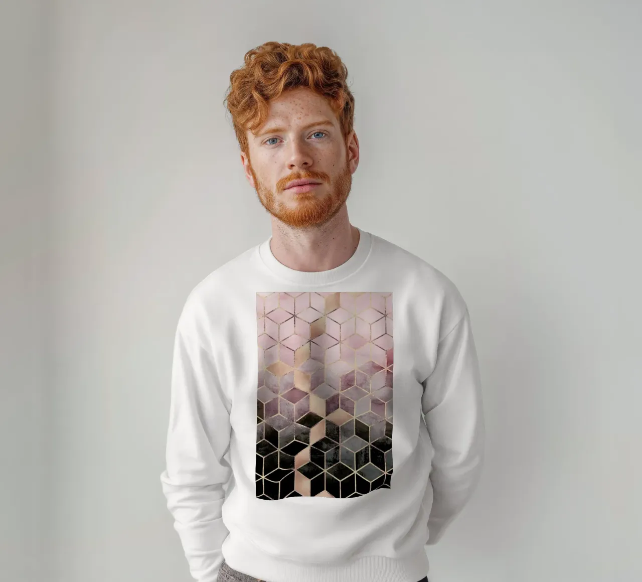 Pink Grey Gradient Cubes sweatshirt by Elisabeth Fredriksson