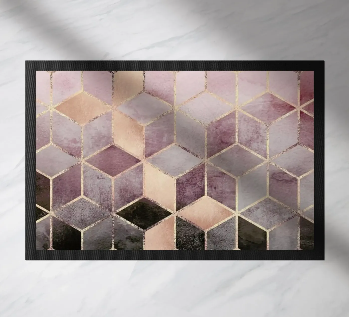 Pink Grey Gradient Cubes deurmat van Elisabeth Fredriksson