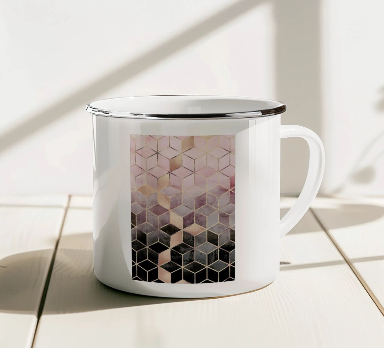 Pink Grey Gradient Cubes tazza in smalto da Elisabeth Fredriksson