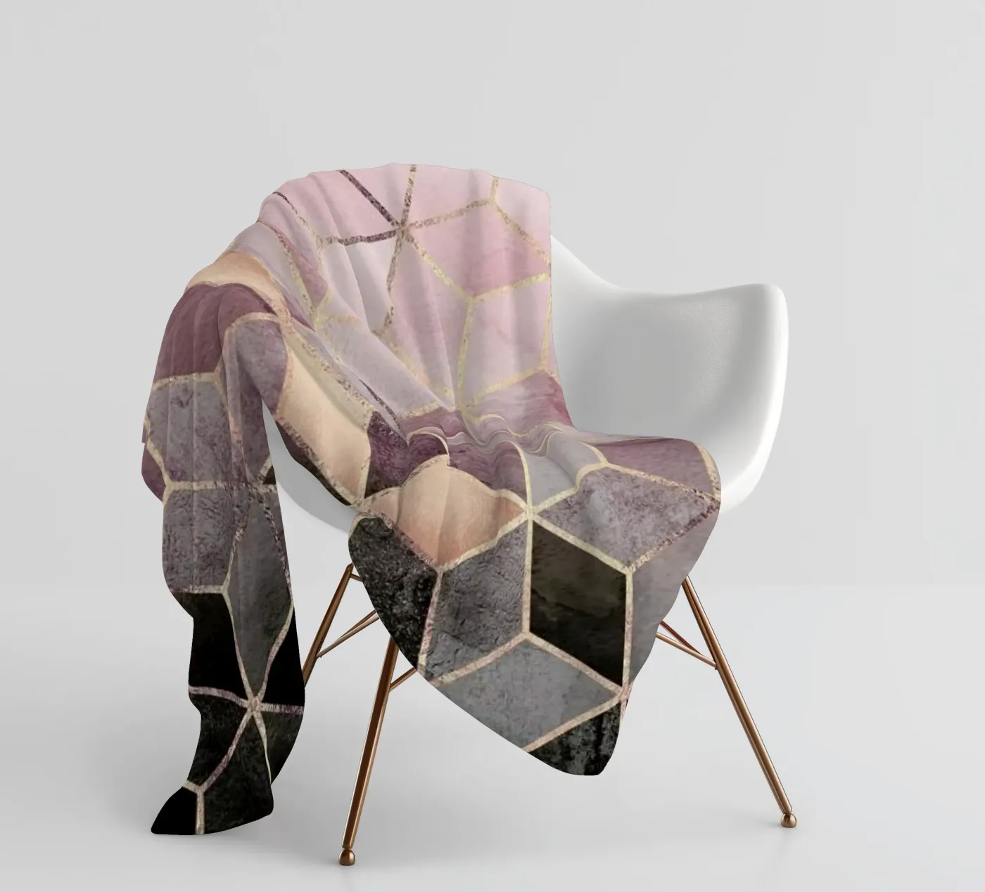 Pink Grey Gradient Cubes fleecedeken van Elisabeth Fredriksson
