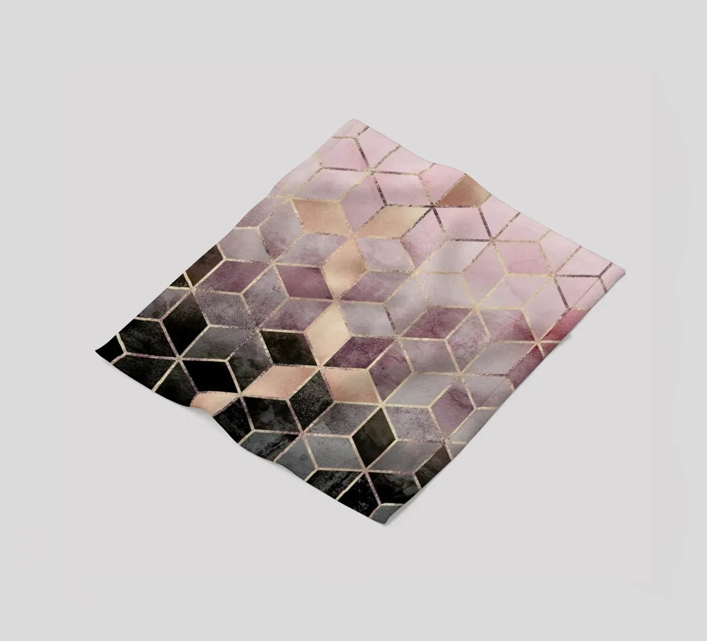 Pink Grey Gradient Cubes fleecedeken van Elisabeth Fredriksson