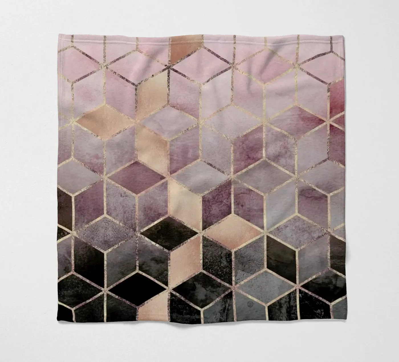 Pink Grey Gradient Cubes fleecedeken van Elisabeth Fredriksson