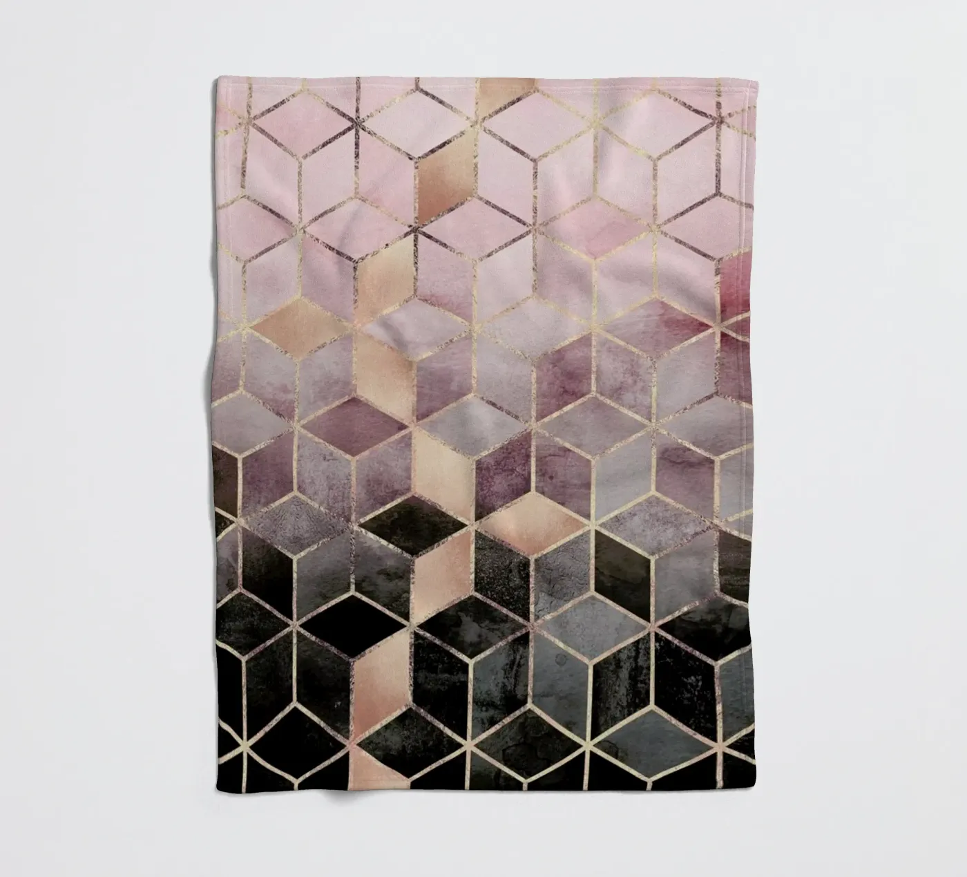 Pink Grey Gradient Cubes fleecedeken van Elisabeth Fredriksson