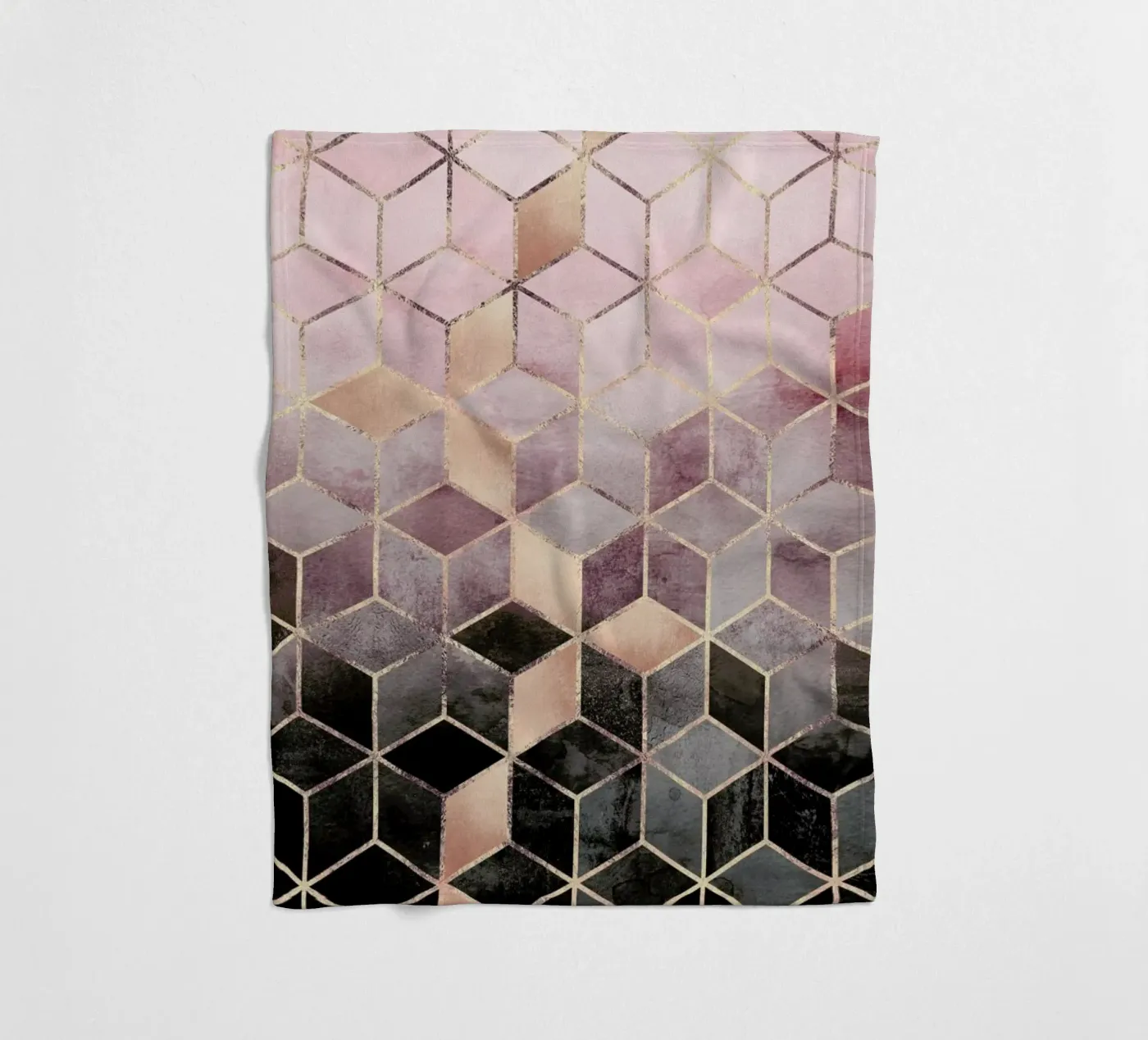 Pink Grey Gradient Cubes fleecedeken van Elisabeth Fredriksson