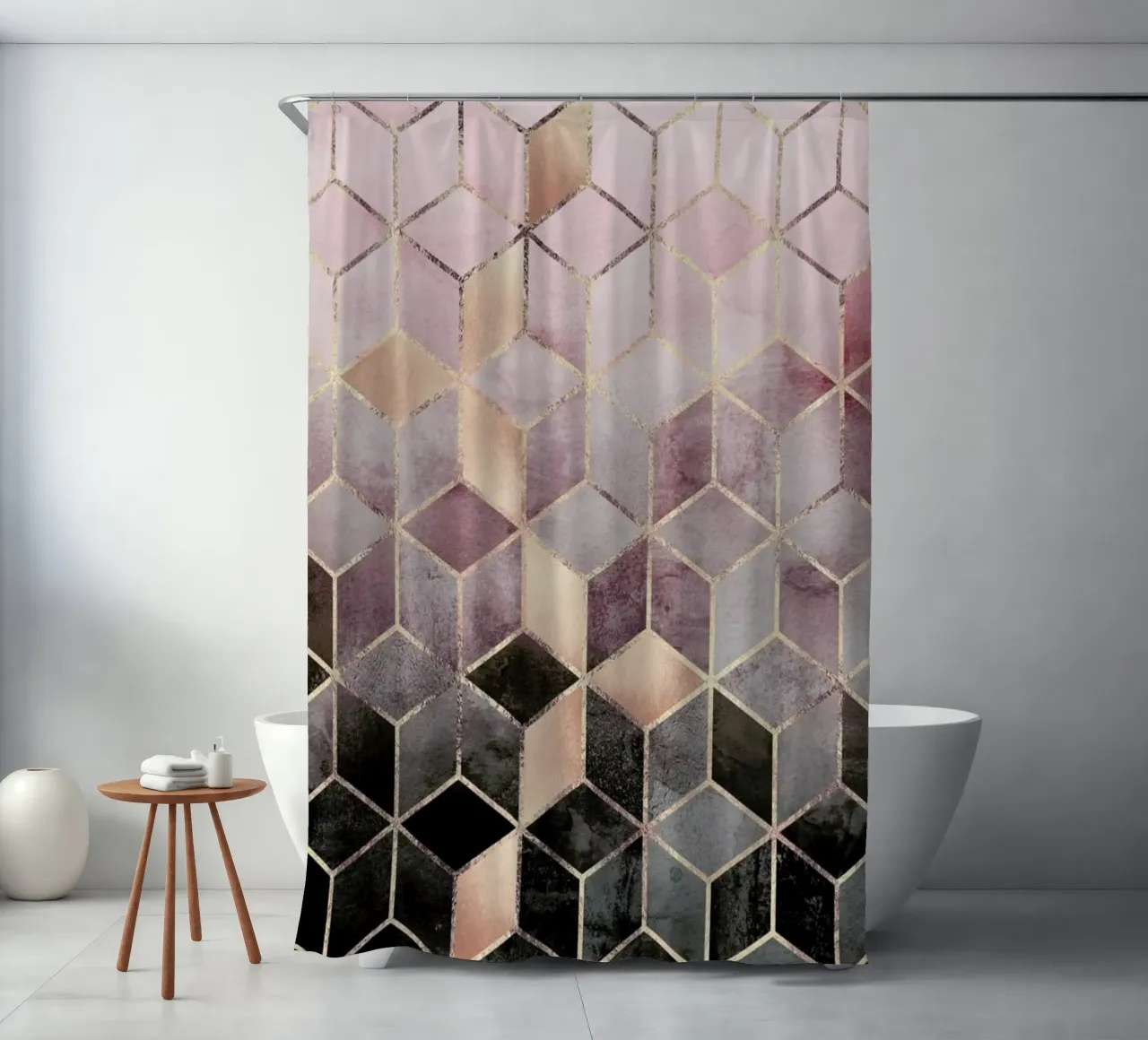 Pink Grey Gradient Cubes douchegordijn van Elisabeth Fredriksson