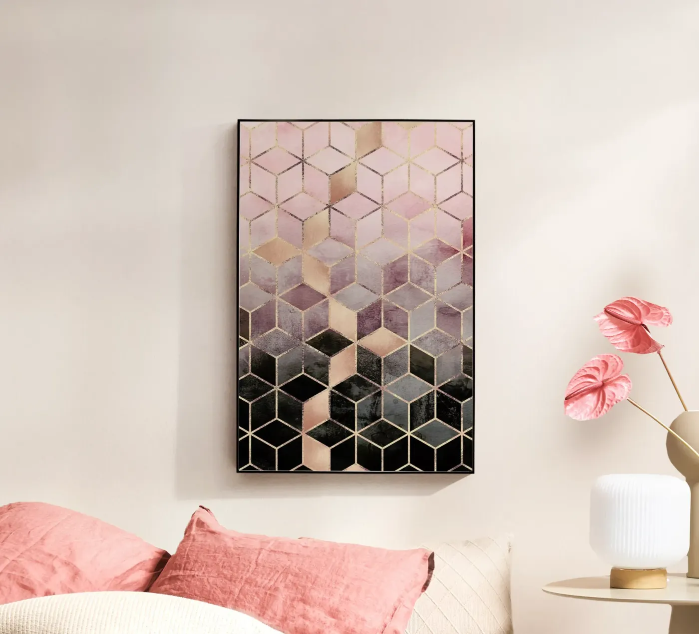 Pink Grey Gradient Cubes acryl van Elisabeth Fredriksson