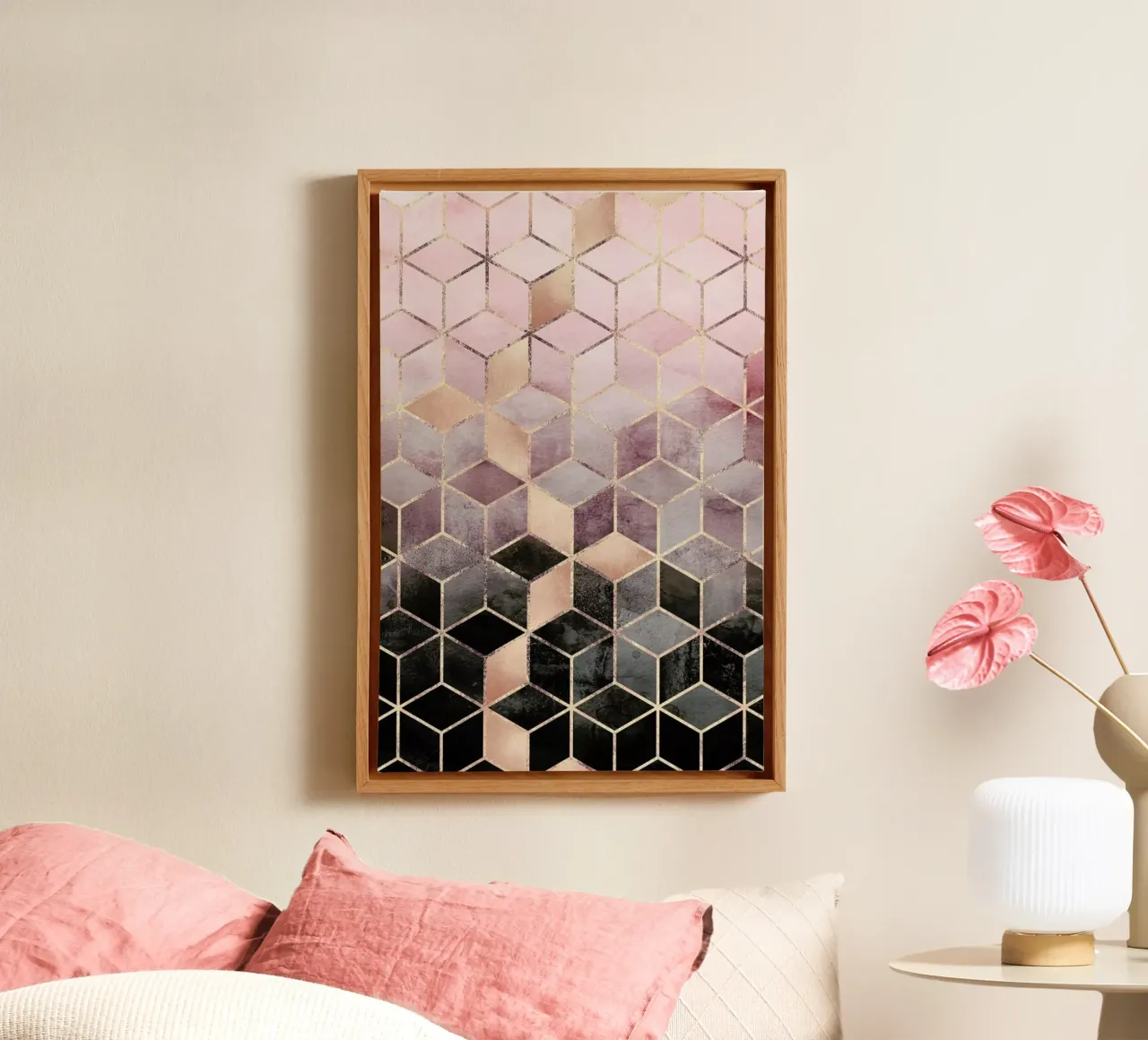 Pink Grey Gradient Cubes tela con Cornice a cassetta da Elisabeth Fredriksson