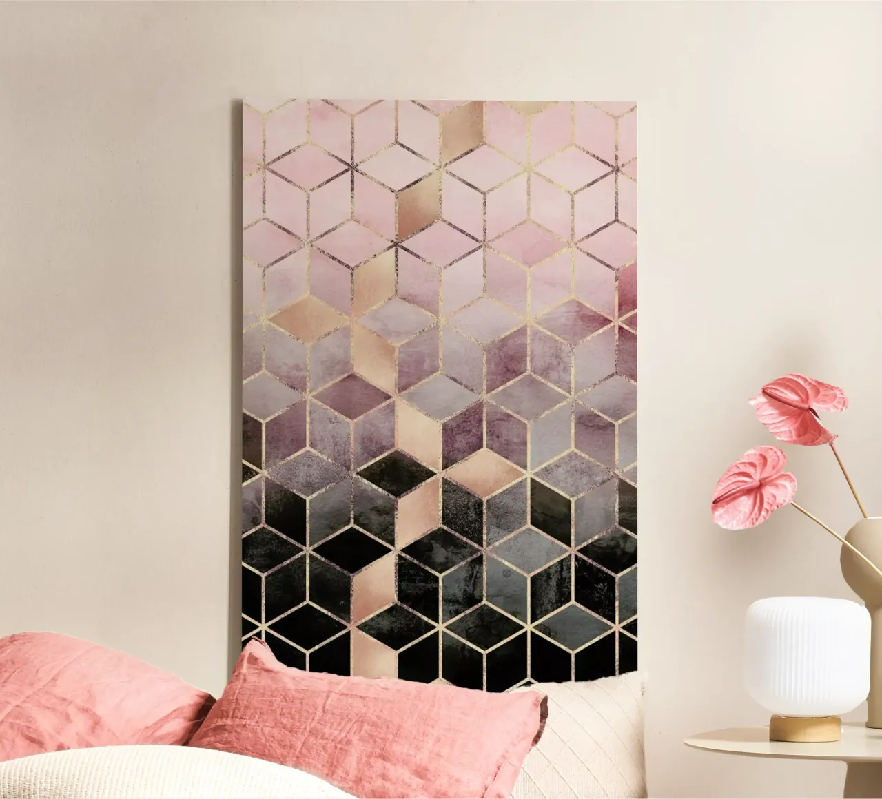 Pink Grey Gradient Cubes tela con Cornice a cassetta da Elisabeth Fredriksson