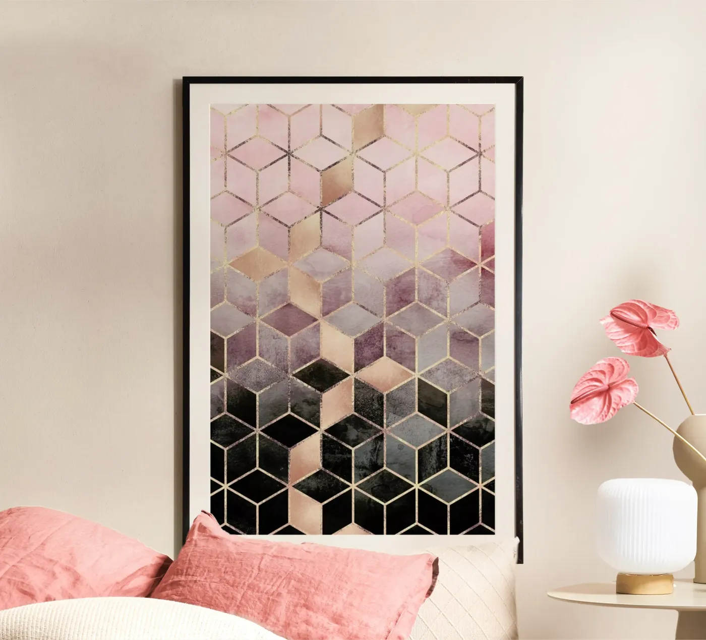Pink Grey Gradient Cubes poster by Elisabeth Fredriksson