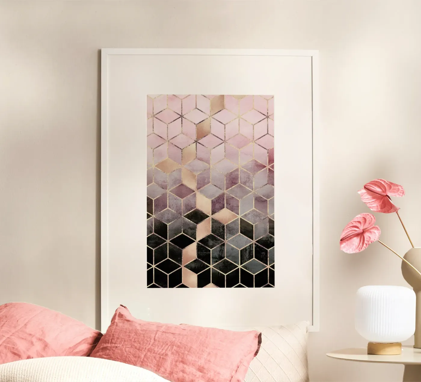 Pink Grey Gradient Cubes poster by Elisabeth Fredriksson