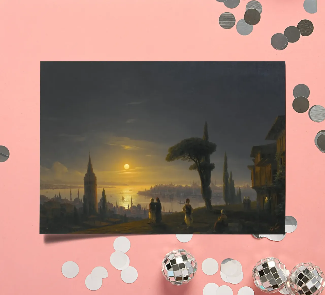 Ivan Konstantinovitsj Aivazov - De Galatatoren bij maanlicht stickervel van William Store