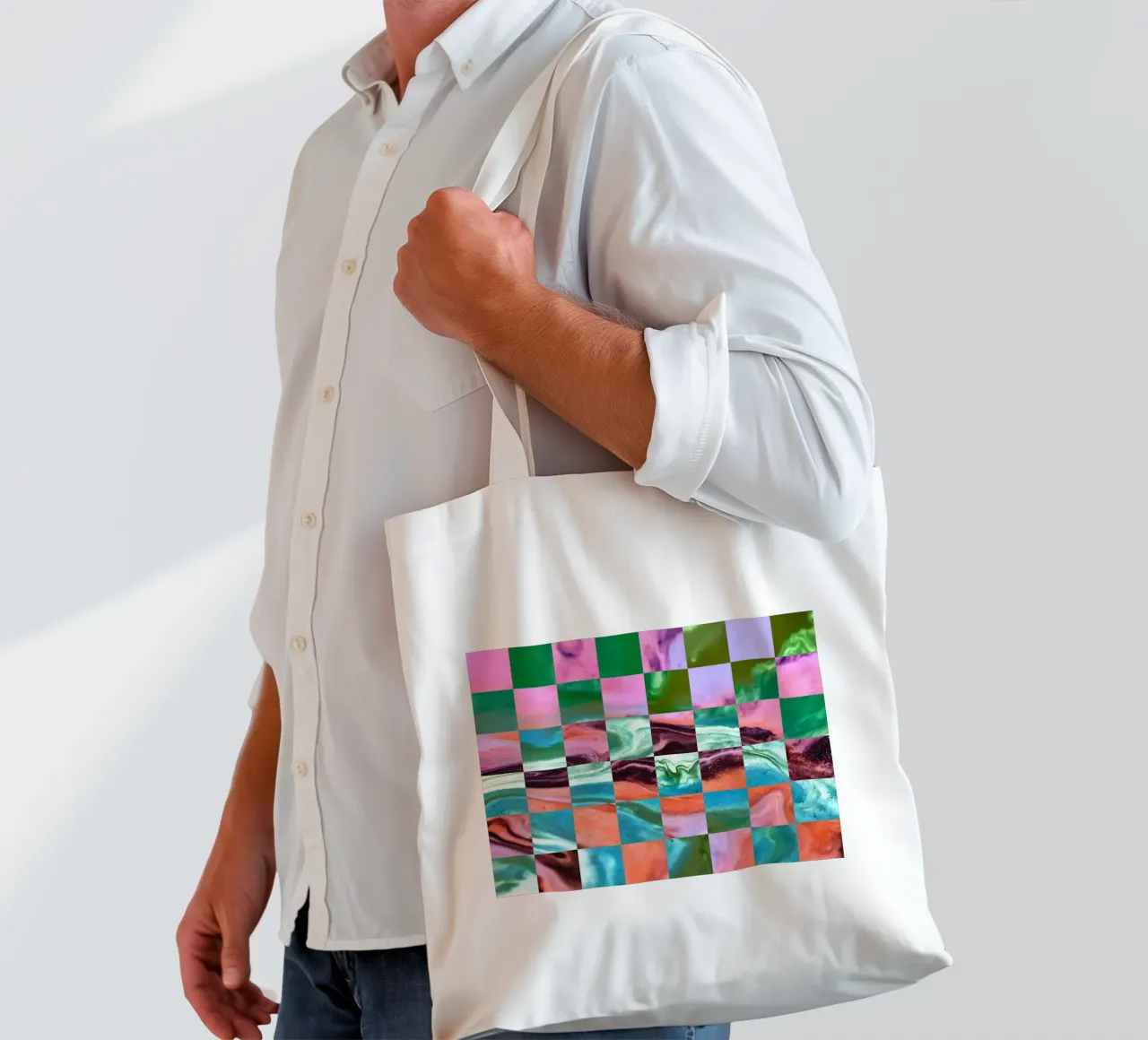 Mood Waves Fluid Checkerboard Jutebeutel von 83oranges