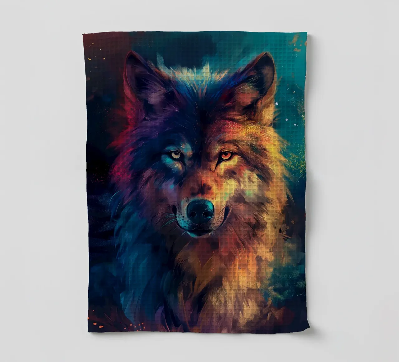 Wolf Colorful tea towel by Mateo
