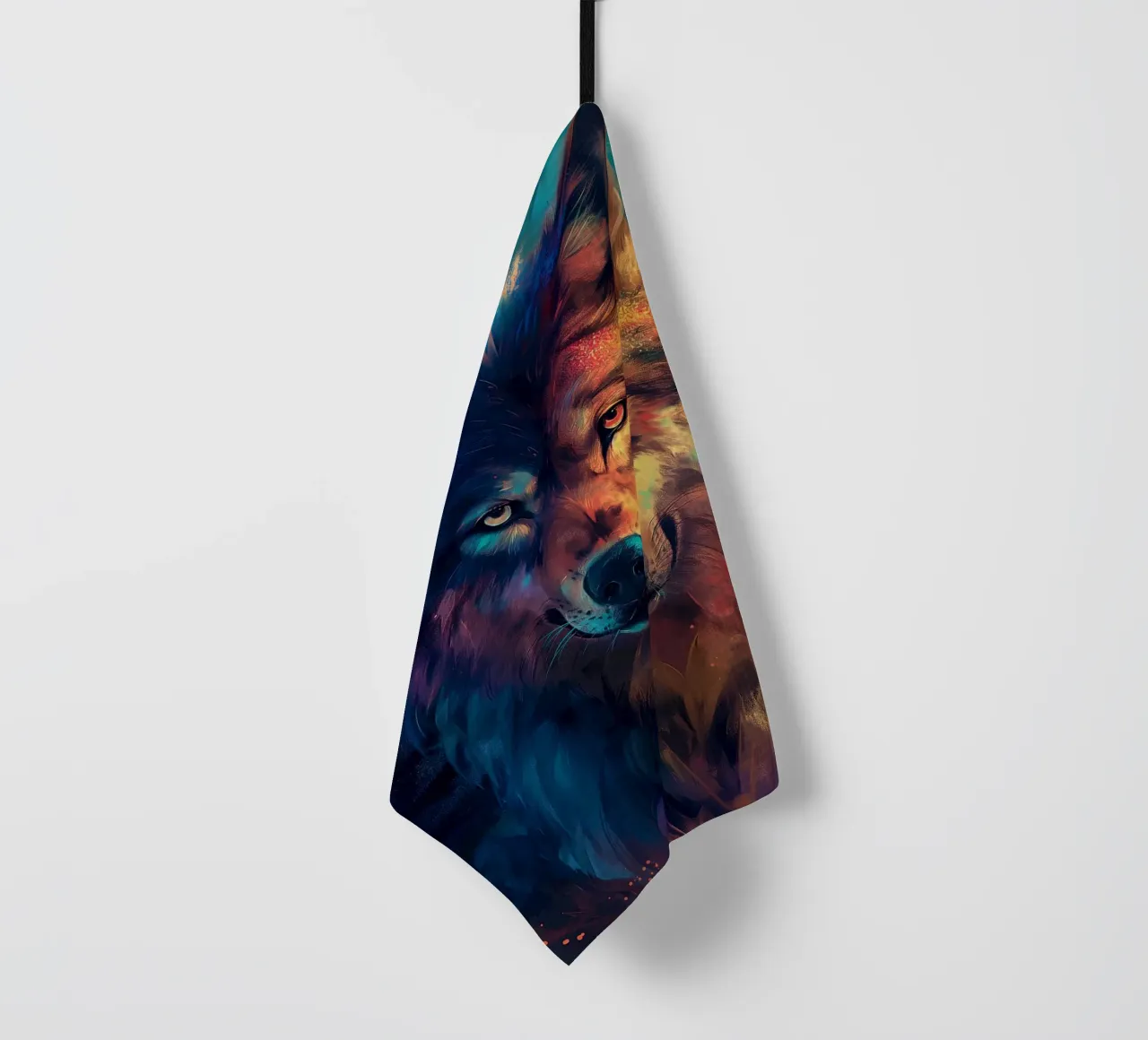Wolf Colorful tea towel by Mateo