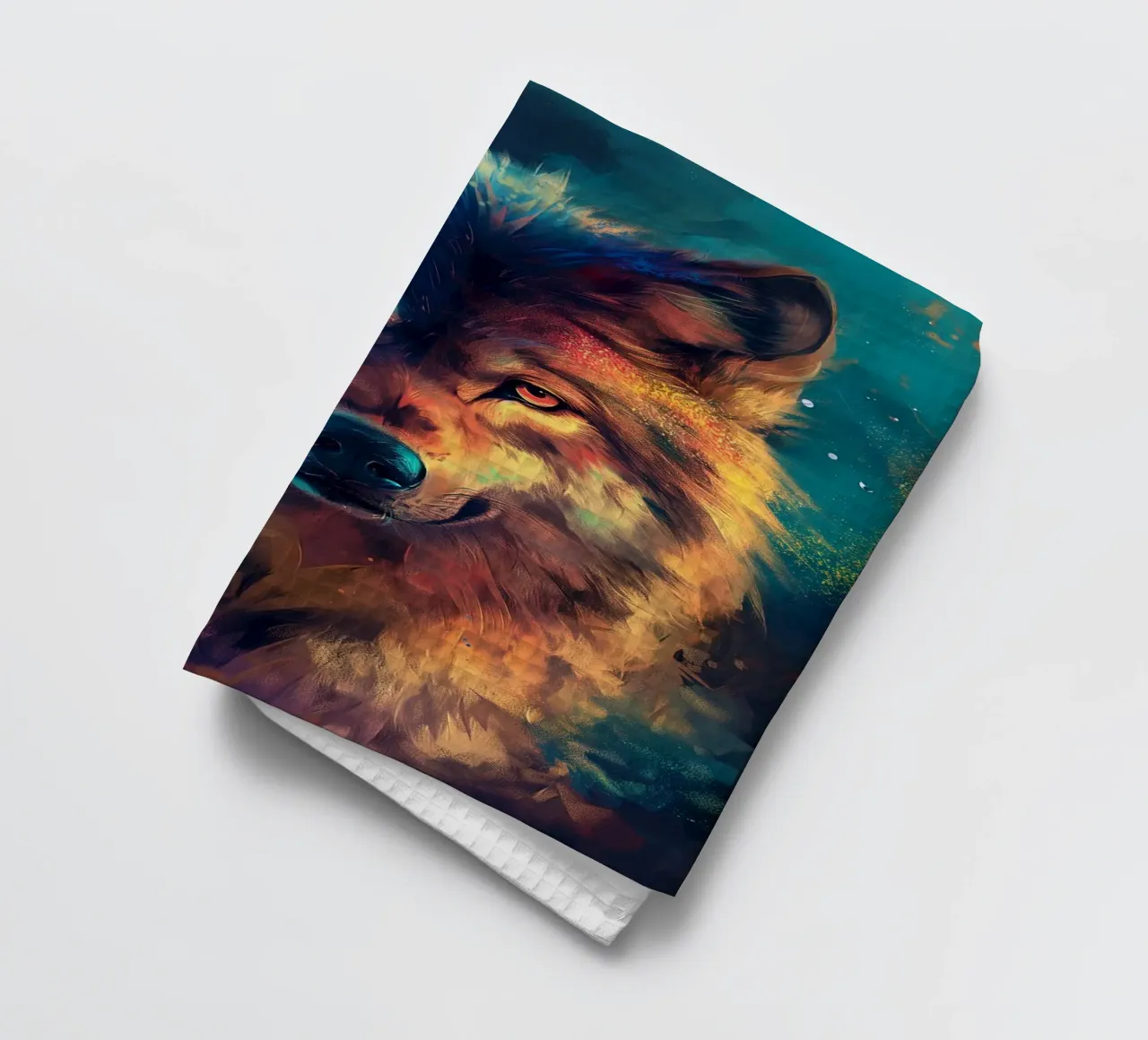 Wolf Colorful tea towel by Mateo
