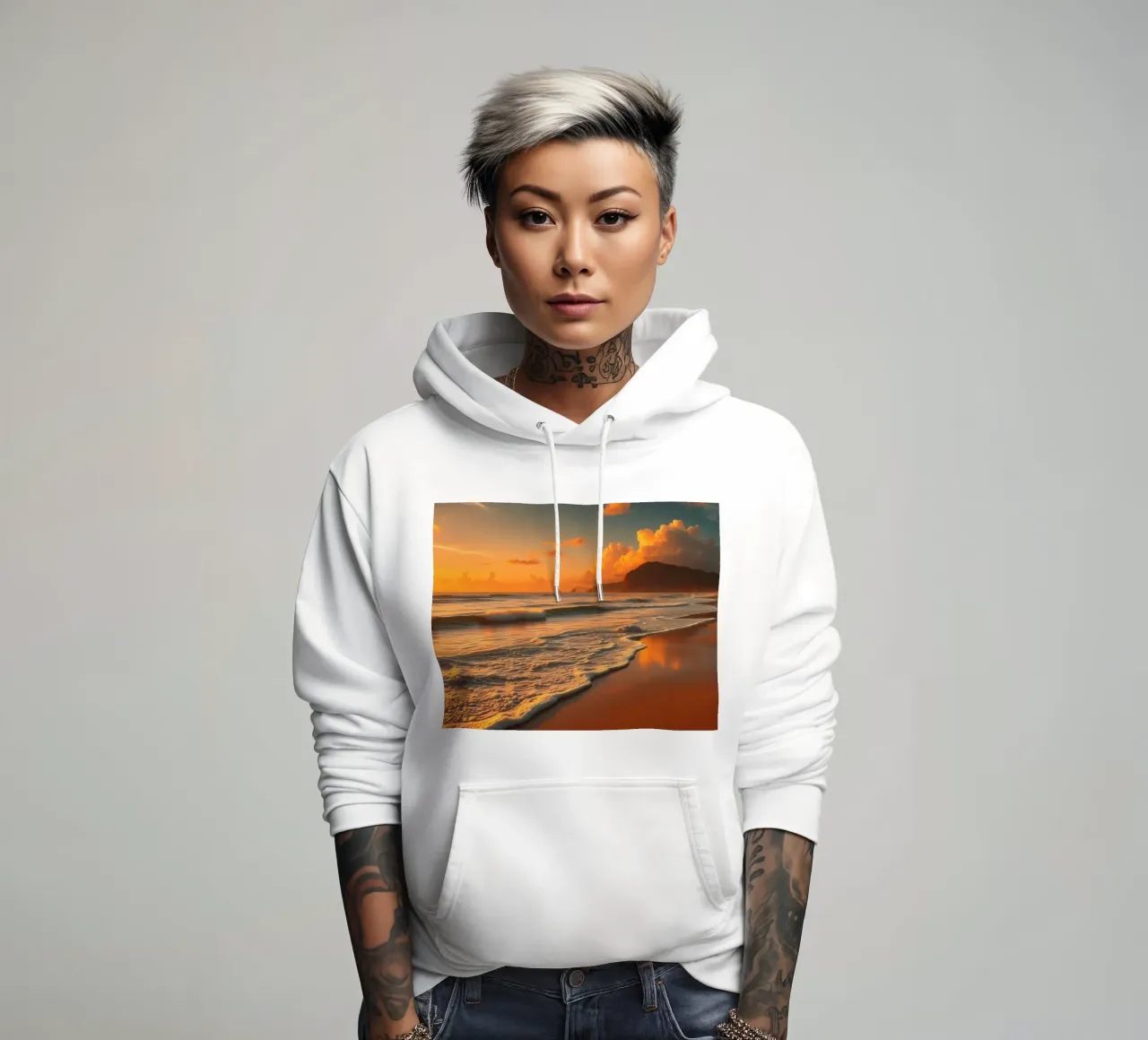 Tramonto sulle onde calme dell'oceano in una spiaggia tranquilla felpa con cappuccio da DesignDoodle