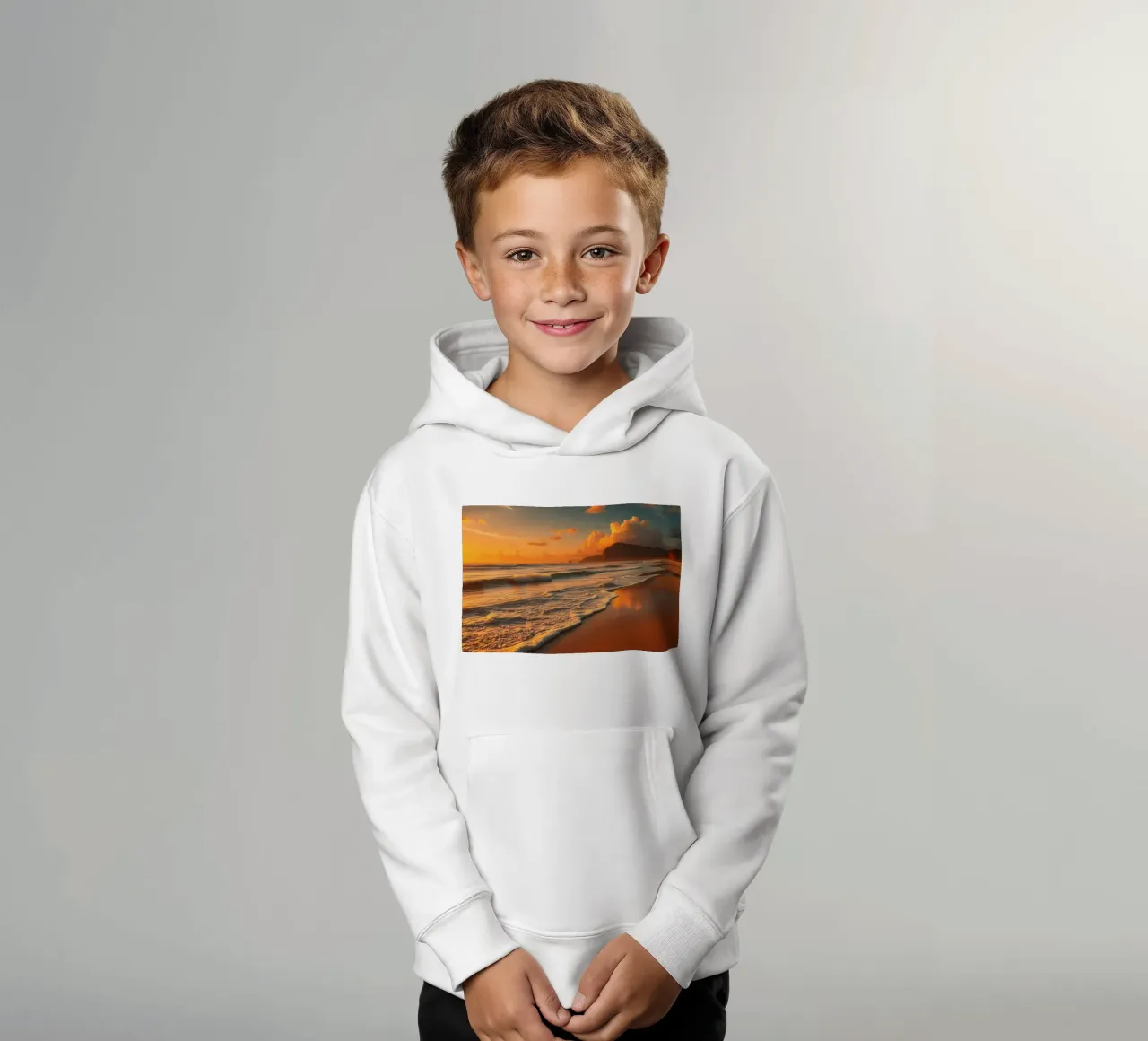 Tramonto sulle onde calme dell'oceano in una spiaggia tranquilla felpa bambino con cappuccio da DesignDoodle
