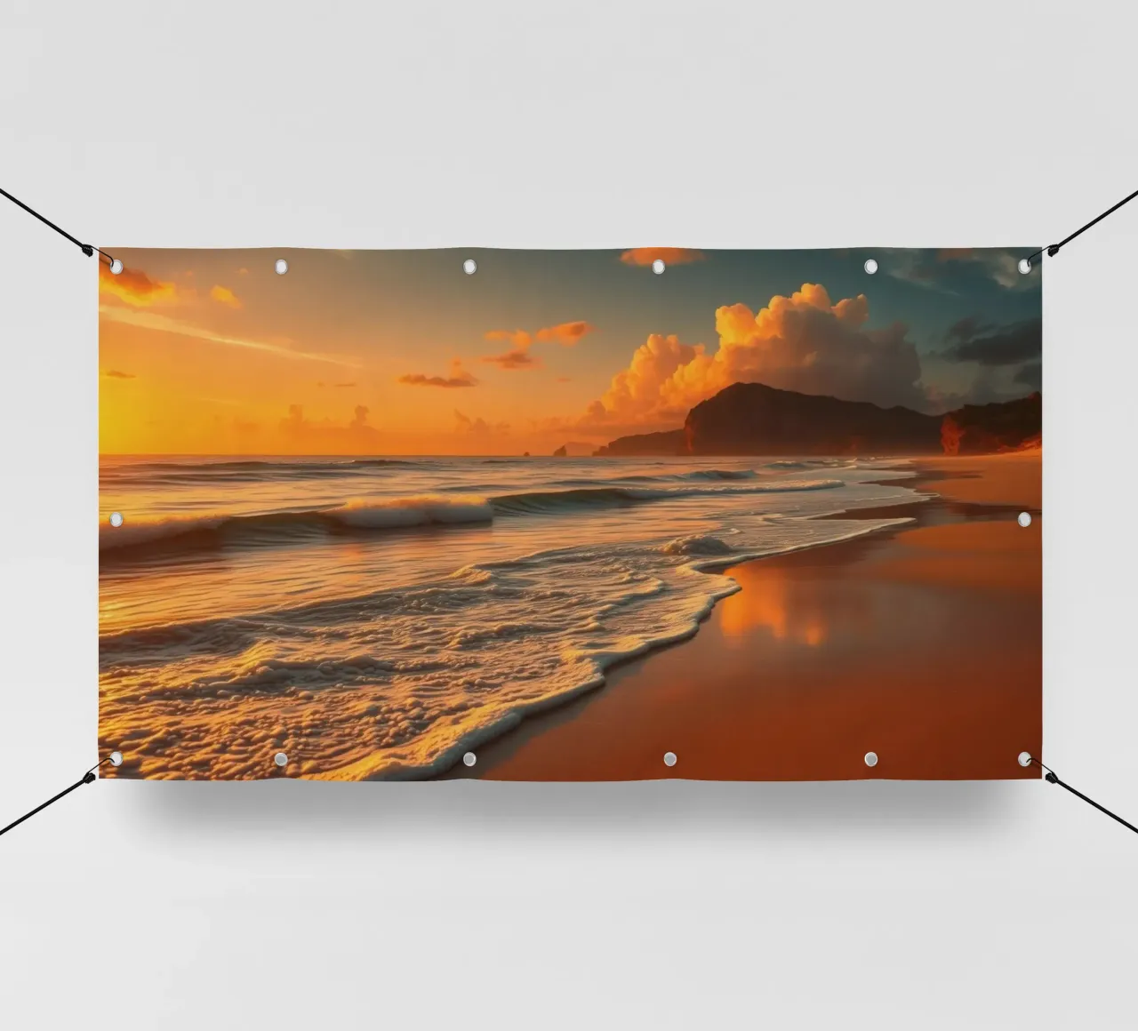 Tramonto sulle onde calme dell'oceano in una spiaggia tranquilla telo in pvc da DesignDoodle