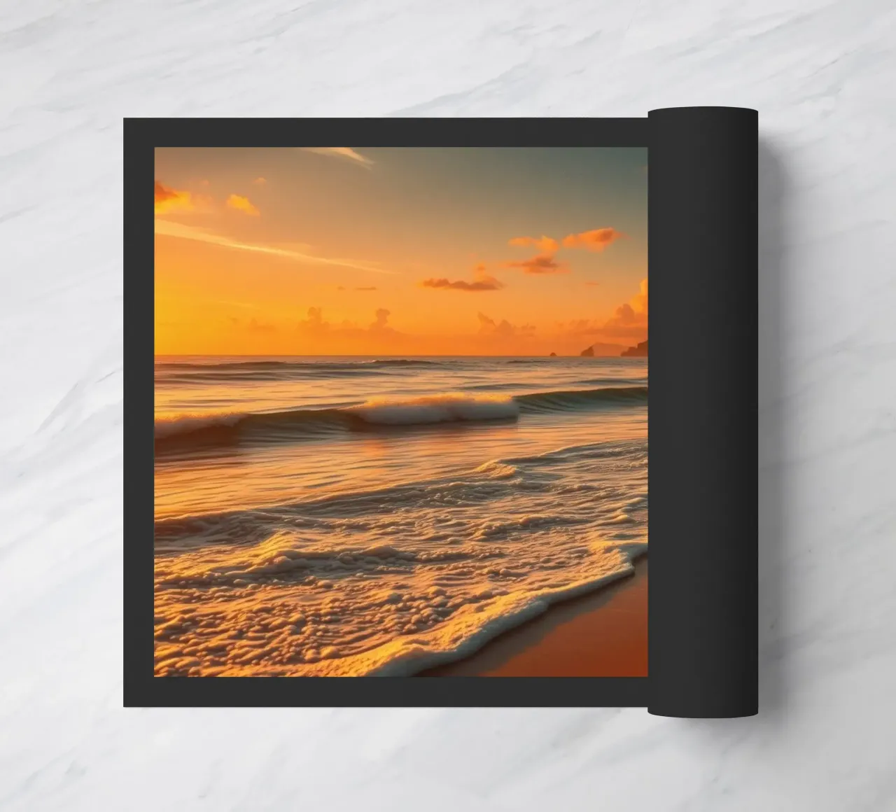 Tramonto sulle onde calme dell'oceano in una spiaggia tranquilla zerbino da DesignDoodle