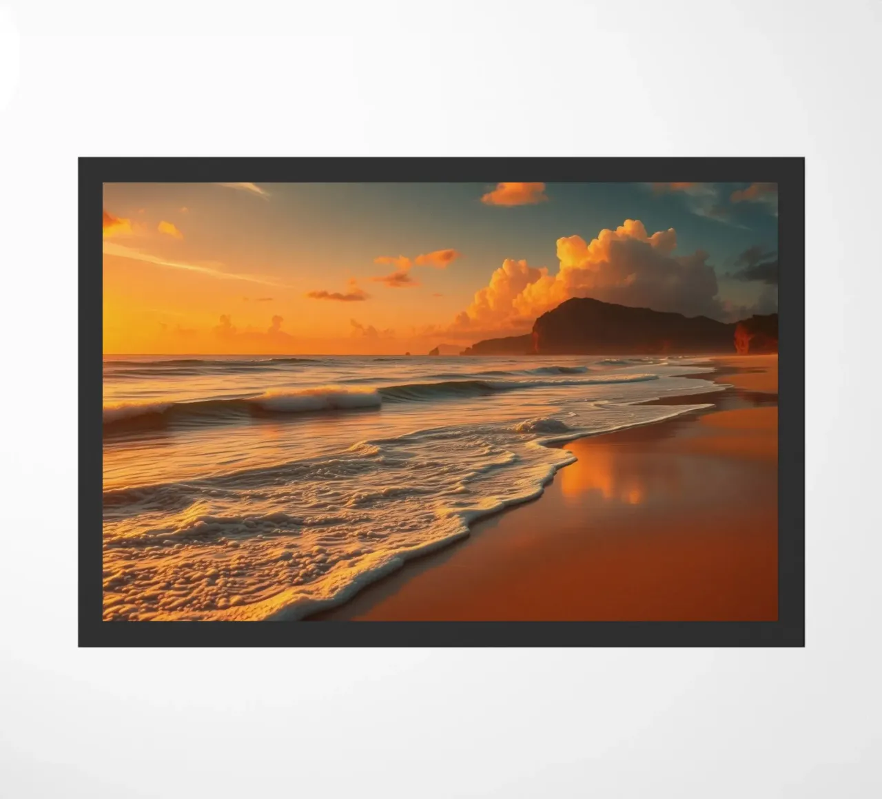Tramonto sulle onde calme dell'oceano in una spiaggia tranquilla zerbino da DesignDoodle