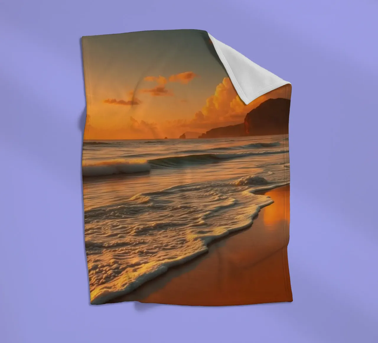 Tramonto sulle onde calme dell'oceano in una spiaggia tranquilla coperta in pile da DesignDoodle
