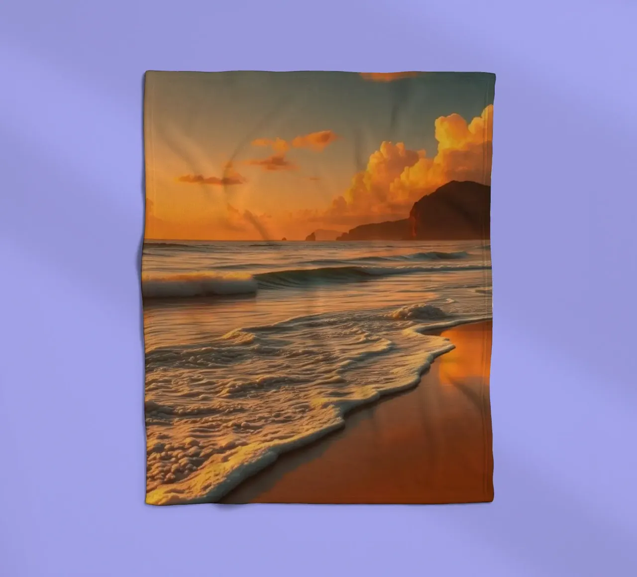 Tramonto sulle onde calme dell'oceano in una spiaggia tranquilla coperta in pile da DesignDoodle