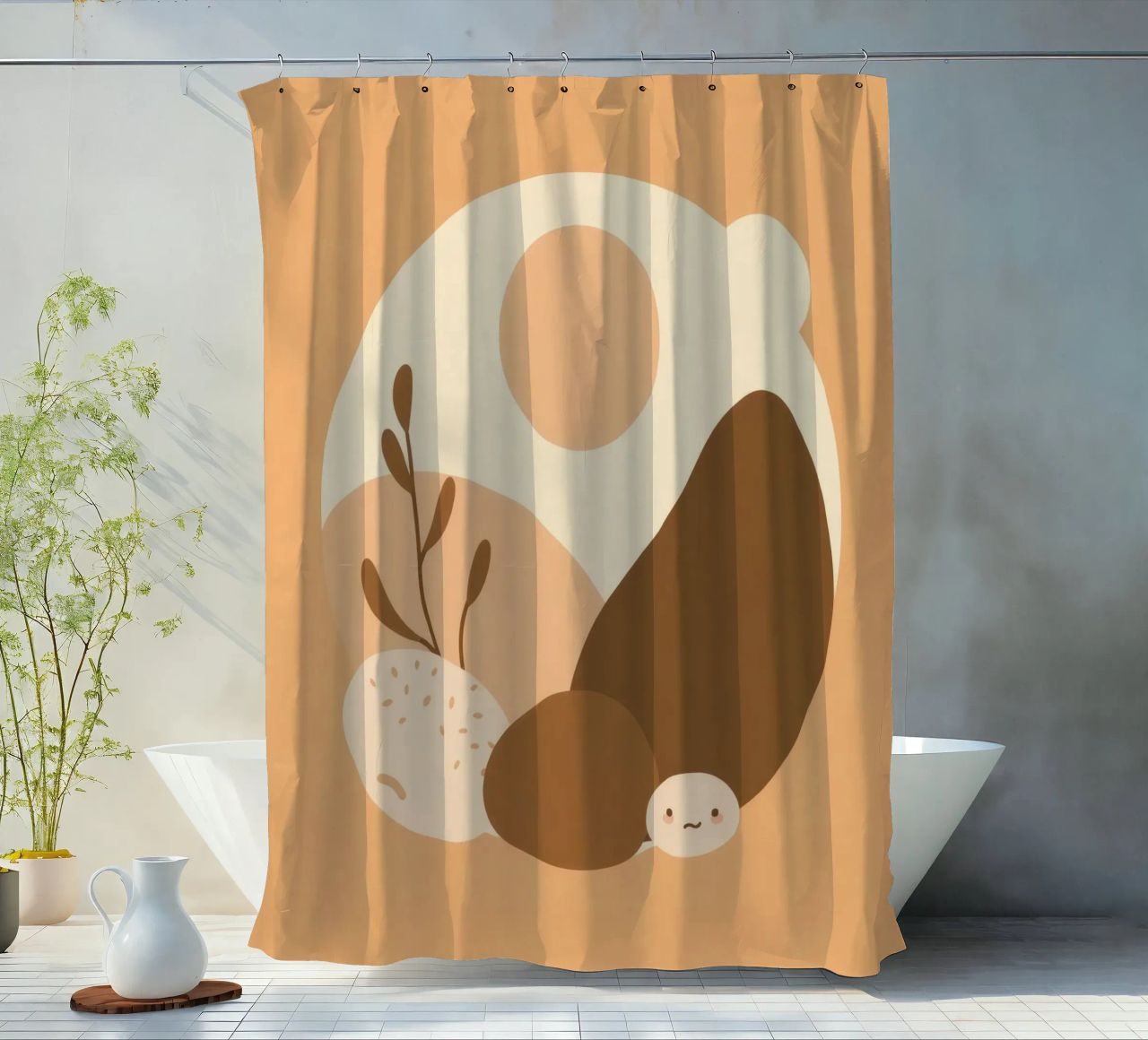 Design unico con elementi astratti e colori tenui tenda da doccia da DesignDoodle