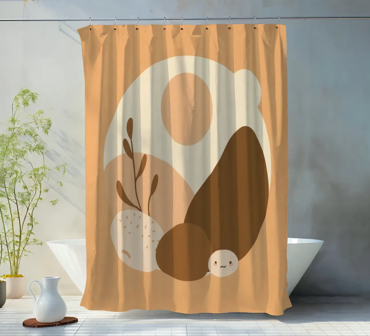 Uniek ontwerp met abstracte elementen en zachte kleuren douchegordijn van DesignDoodle