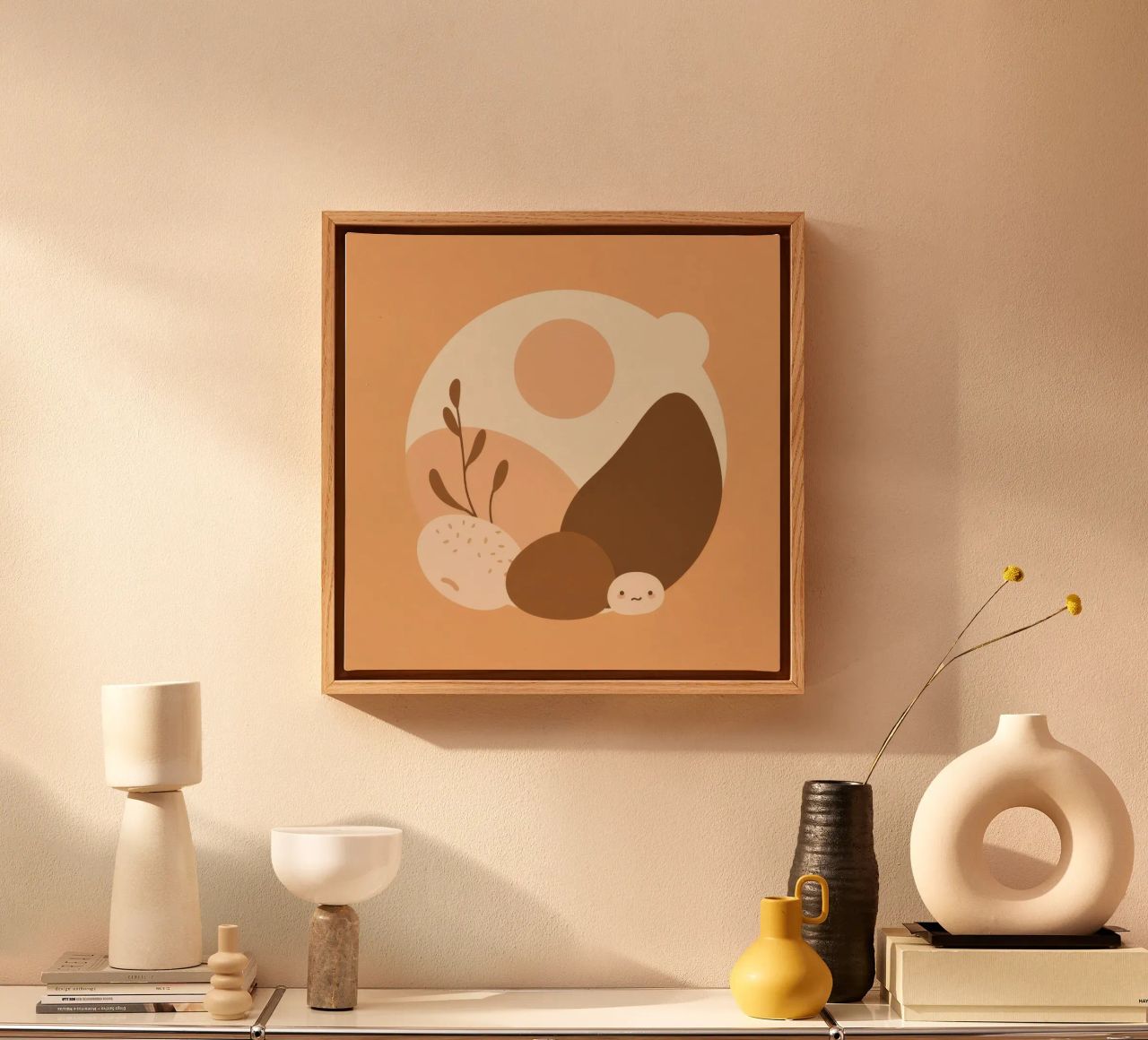 Design unico con elementi astratti e colori tenui tela da DesignDoodle