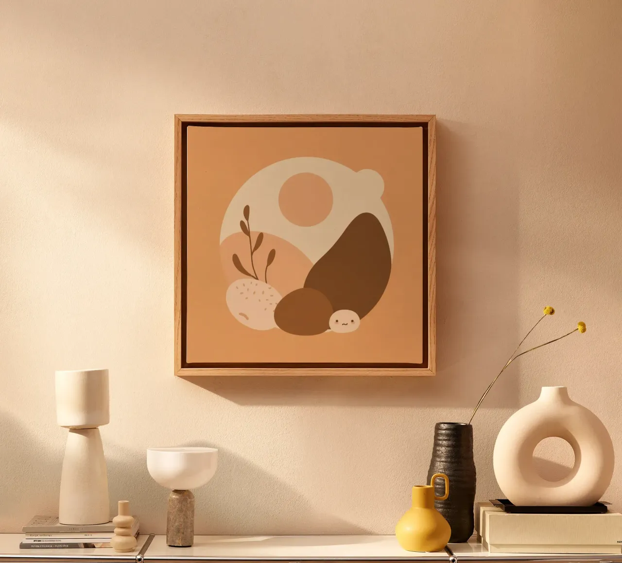 Uniek ontwerp met abstracte elementen en zachte kleuren canvas van DesignDoodle