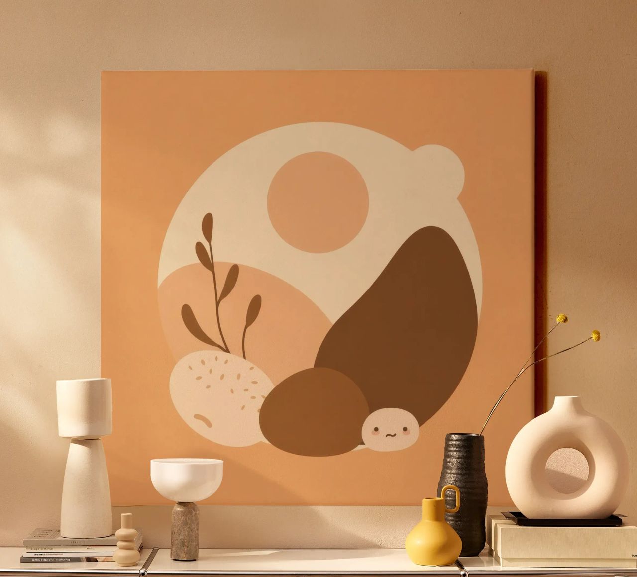 Design unico con elementi astratti e colori tenui tela da DesignDoodle