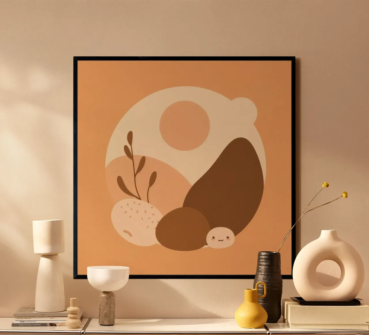 Un design unique avec des éléments abstraits et des couleurs douces poster de DesignDoodle