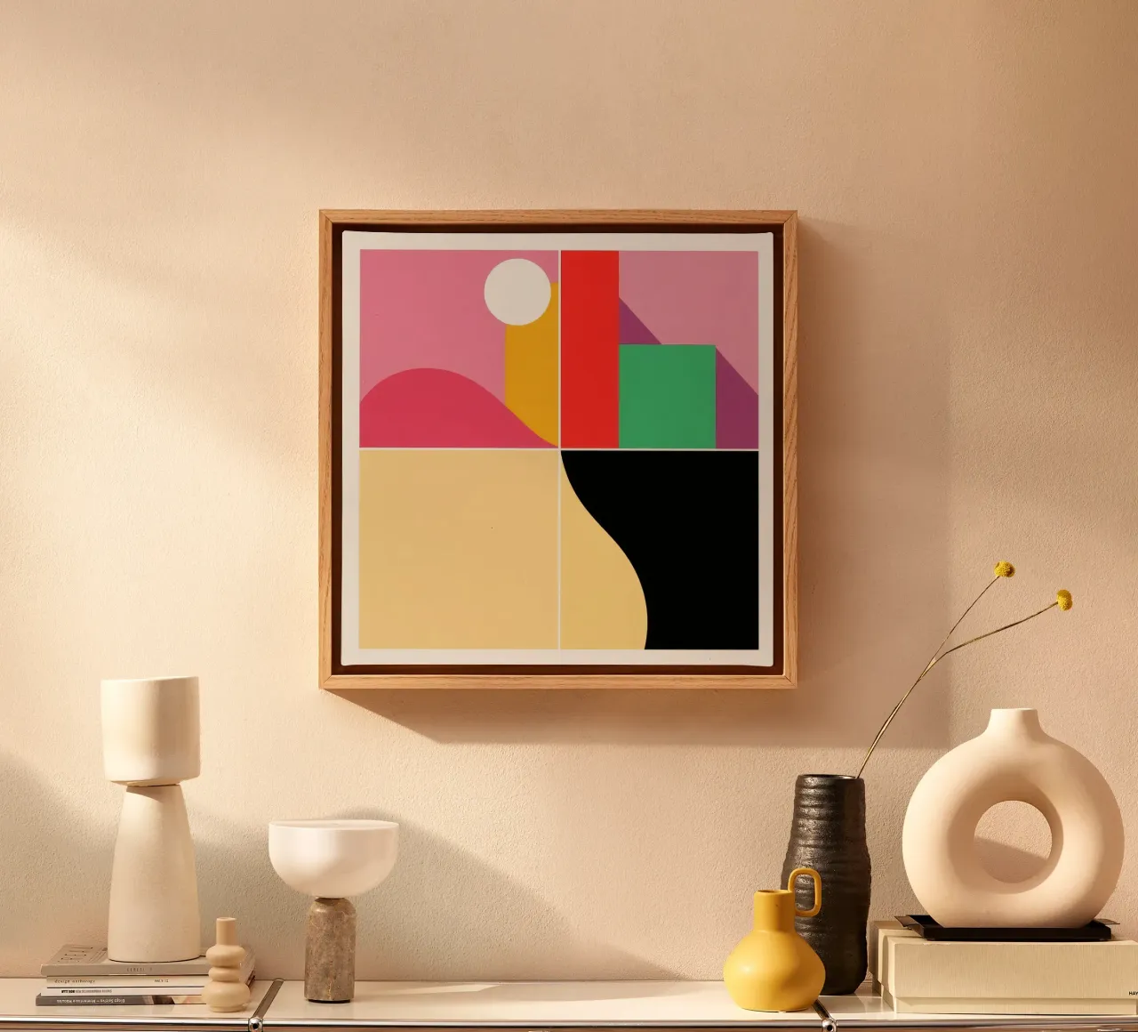 Bright geometric shapes create vibrant contrast canvas by DesignDoodle