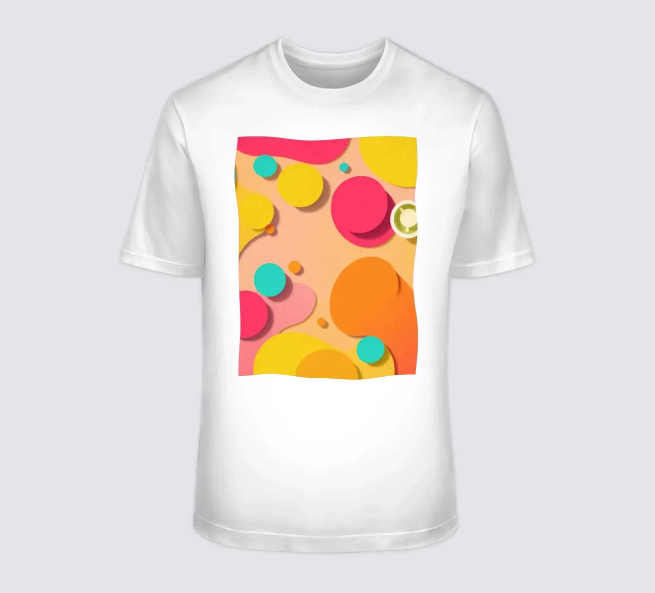 Brightly colored abstract shapes create a vibrant playful t-shirt by DesignDoodle