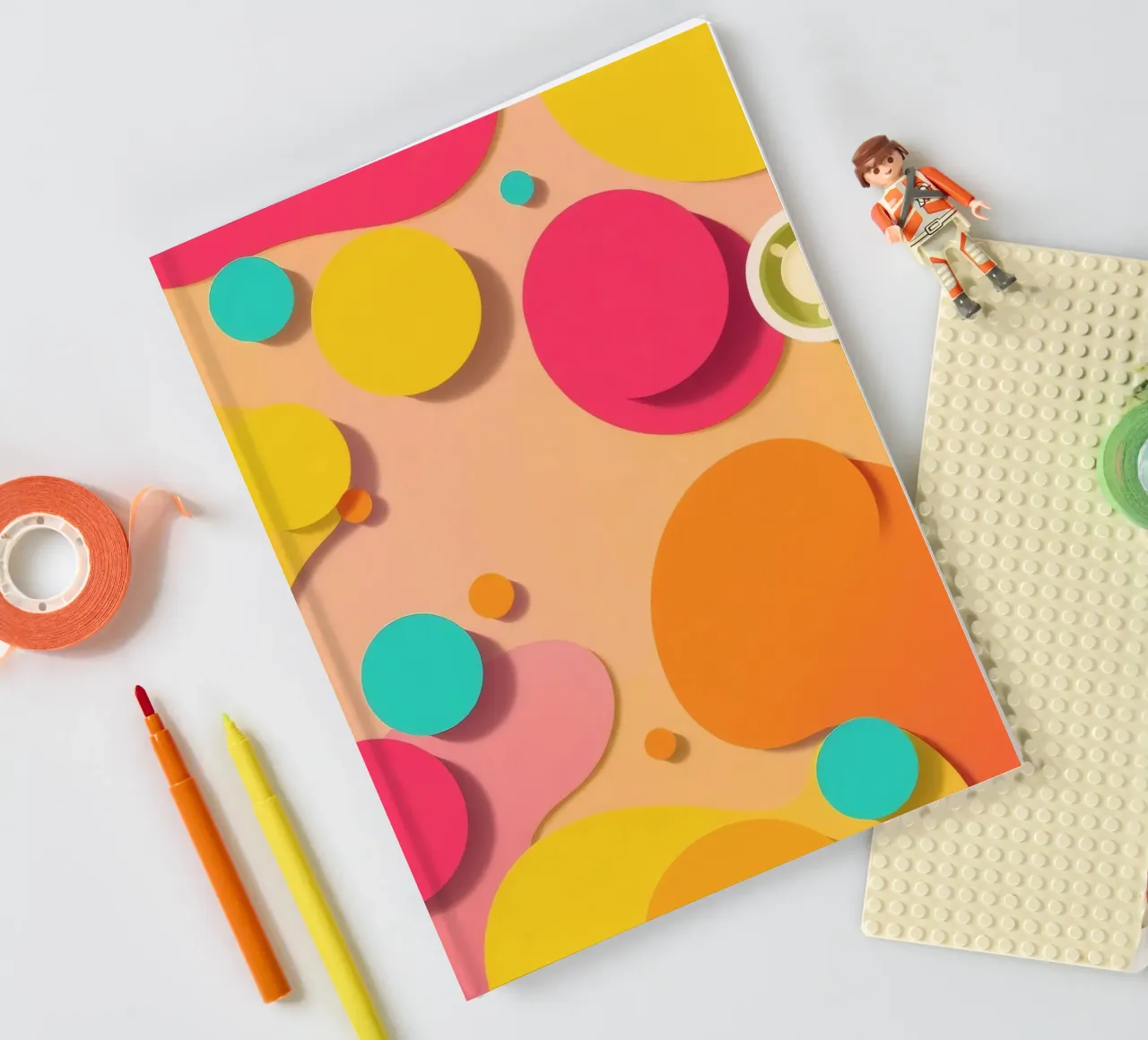Des formes abstraites aux couleurs vives créent une ambiance ludique et vibrante. carnet de notes de DesignDoodle
