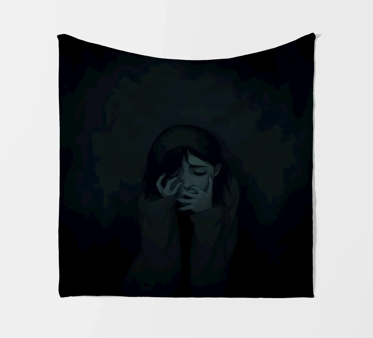 Emotional depiction of a young woman expressing deep sorrow fleece blanket by DesignDoodle