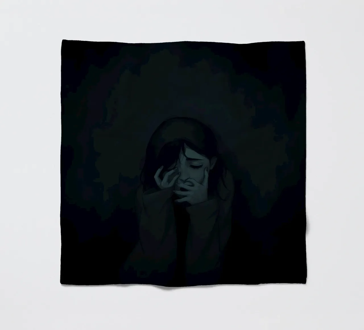 Emotional depiction of a young woman expressing deep sorrow fleece blanket by DesignDoodle
