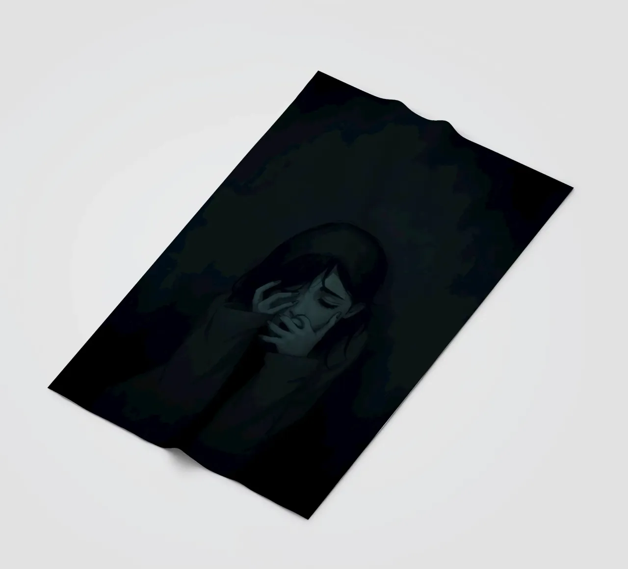 Emotional depiction of a young woman expressing deep sorrow fleece blanket by DesignDoodle