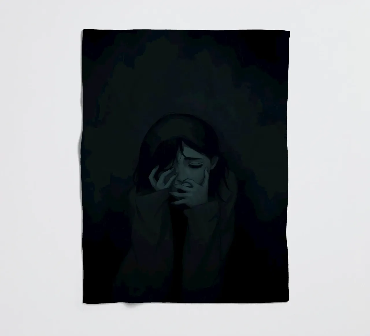 Emotional depiction of a young woman expressing deep sorrow fleece blanket by DesignDoodle