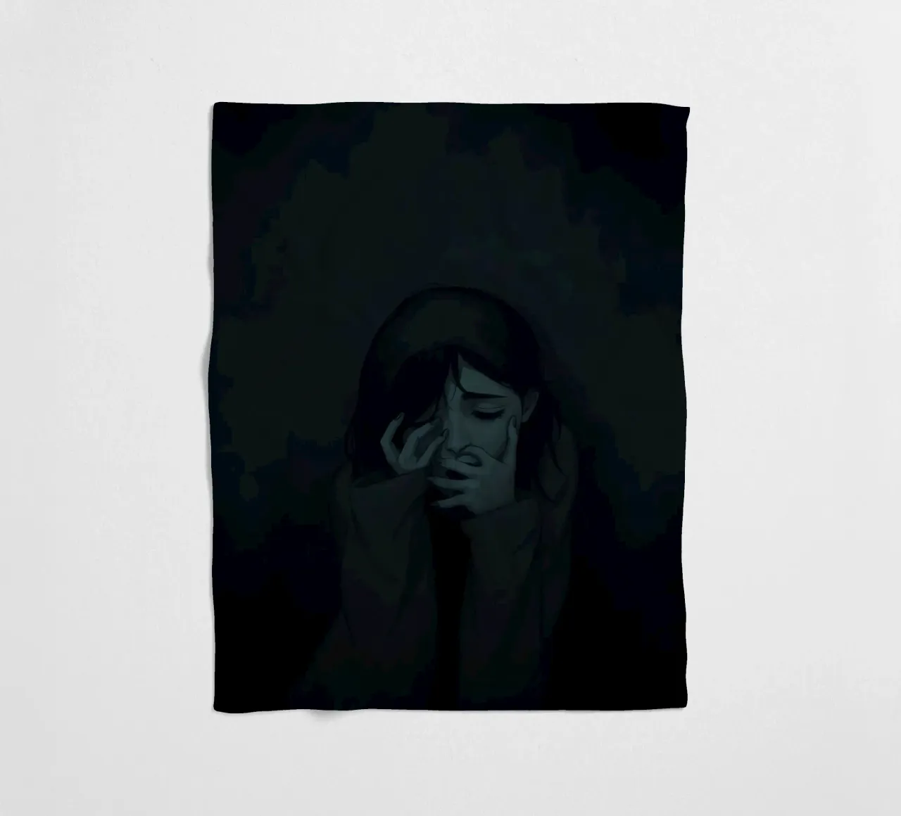 Emotional depiction of a young woman expressing deep sorrow fleece blanket by DesignDoodle