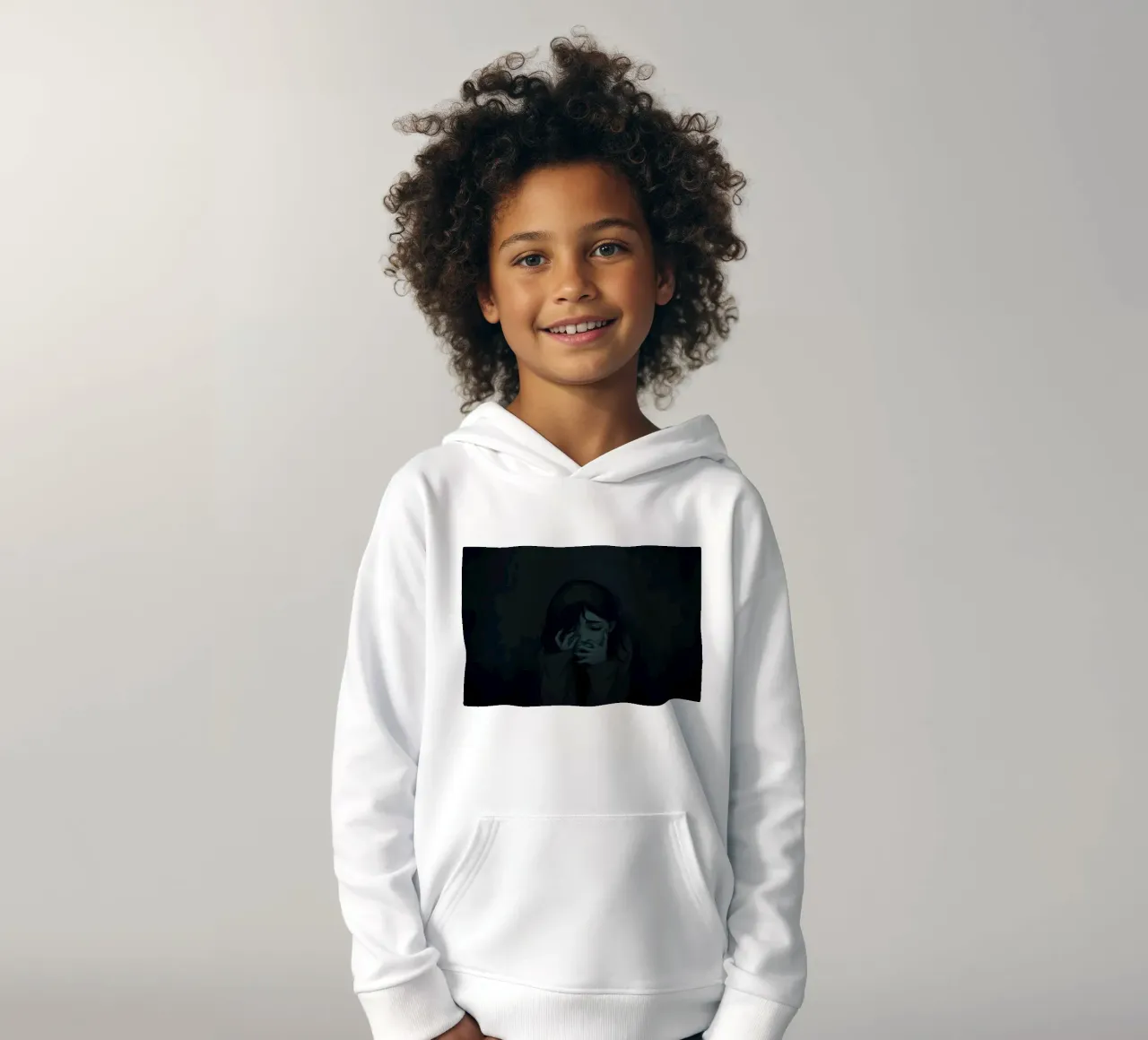 Emotional depiction of a young woman expressing deep sorrow kids hoodie by DesignDoodle