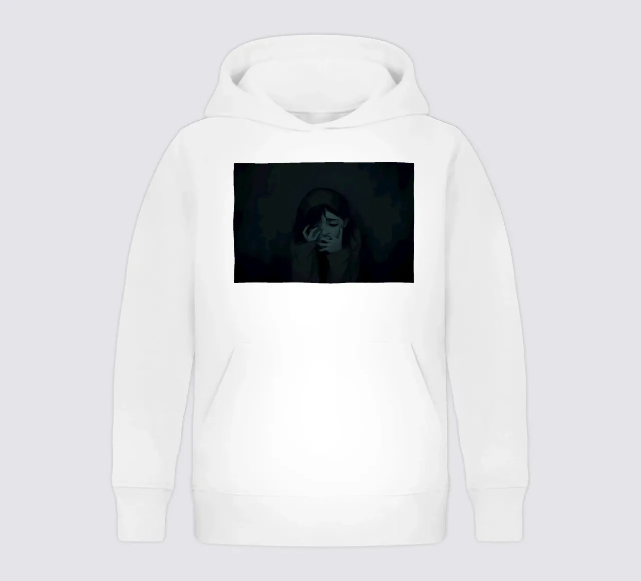 Emotional depiction of a young woman expressing deep sorrow kids hoodie by DesignDoodle