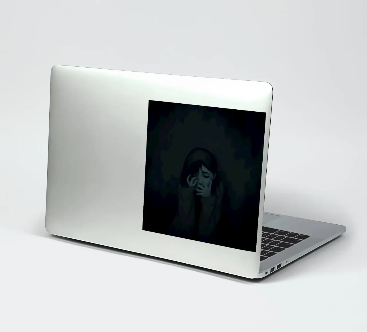 Représentation émotionnelle d'une jeune femme exprimant un profond chagrin autocollant de DesignDoodle