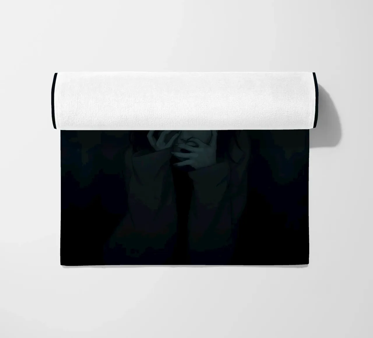 Emotional depiction of a young woman expressing deep sorrow beach towel by DesignDoodle