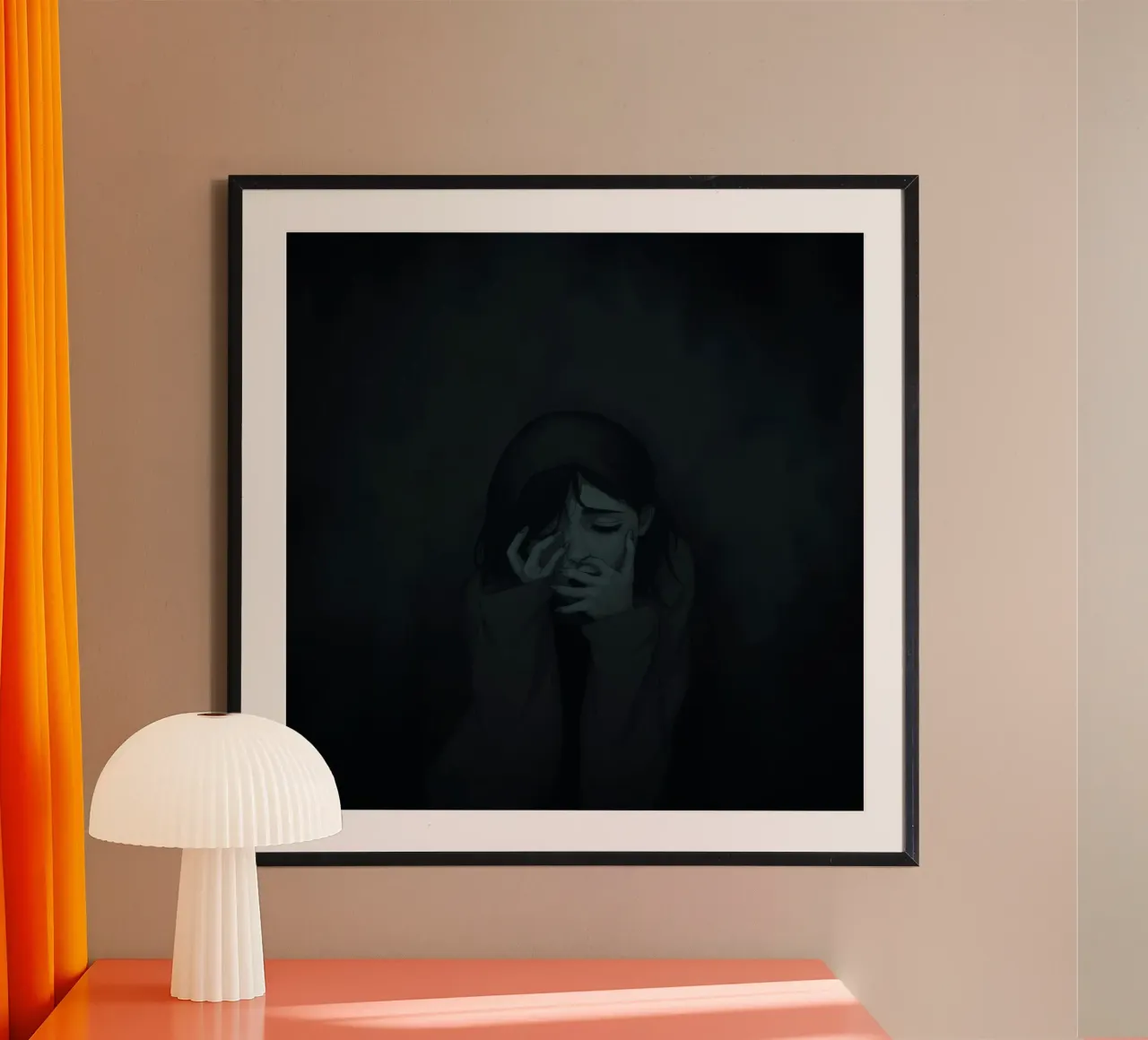 Emotional depiction of a young woman expressing deep sorrow hahnemühle by DesignDoodle