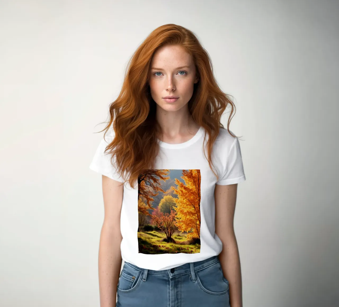 Vibrant autumn foliage in forest showcasing colorful leaves women's fitted t-shirt by DesignDoodle
