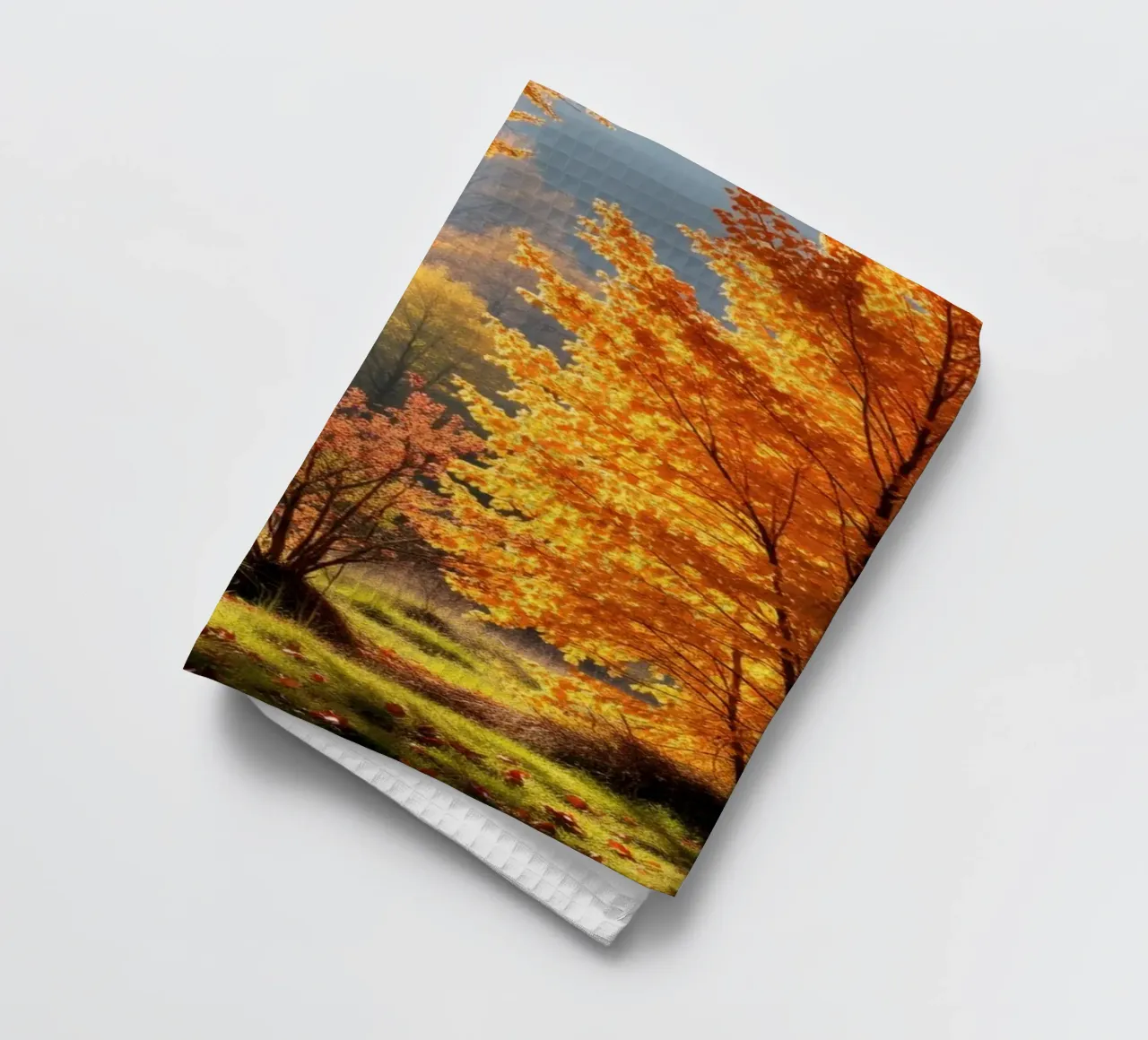 Feuillage d'automne vibrant dans une forêt présentant des feuilles colorées torchon de DesignDoodle