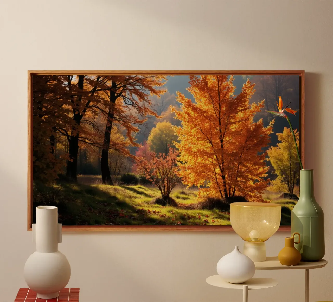 Vibrante fogliame autunnale in una foresta che mostra foglie colorate tela con Cornice a cassetta da DesignDoodle