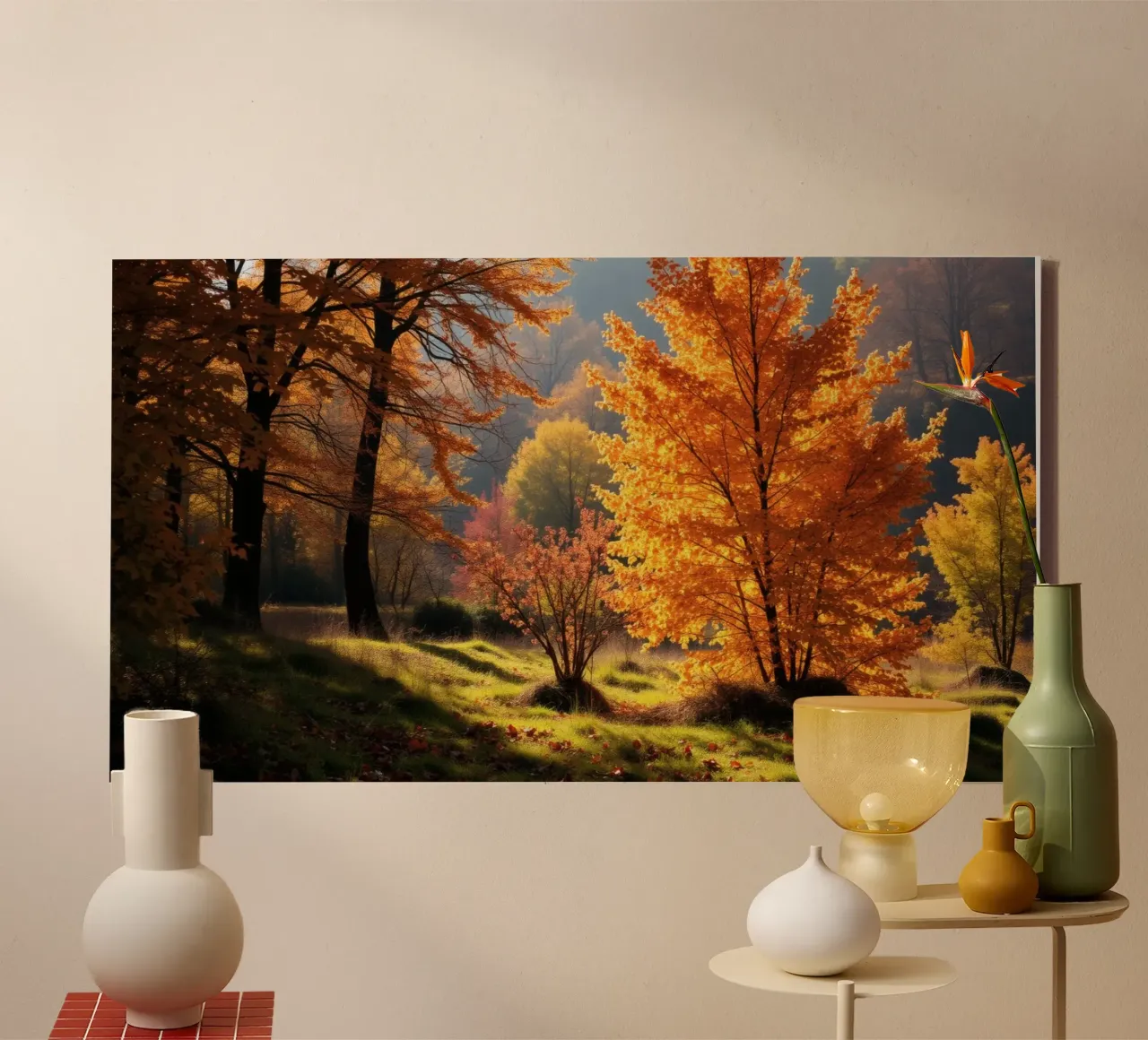 Vibrante fogliame autunnale in una foresta che mostra foglie colorate tela con Cornice a cassetta da DesignDoodle