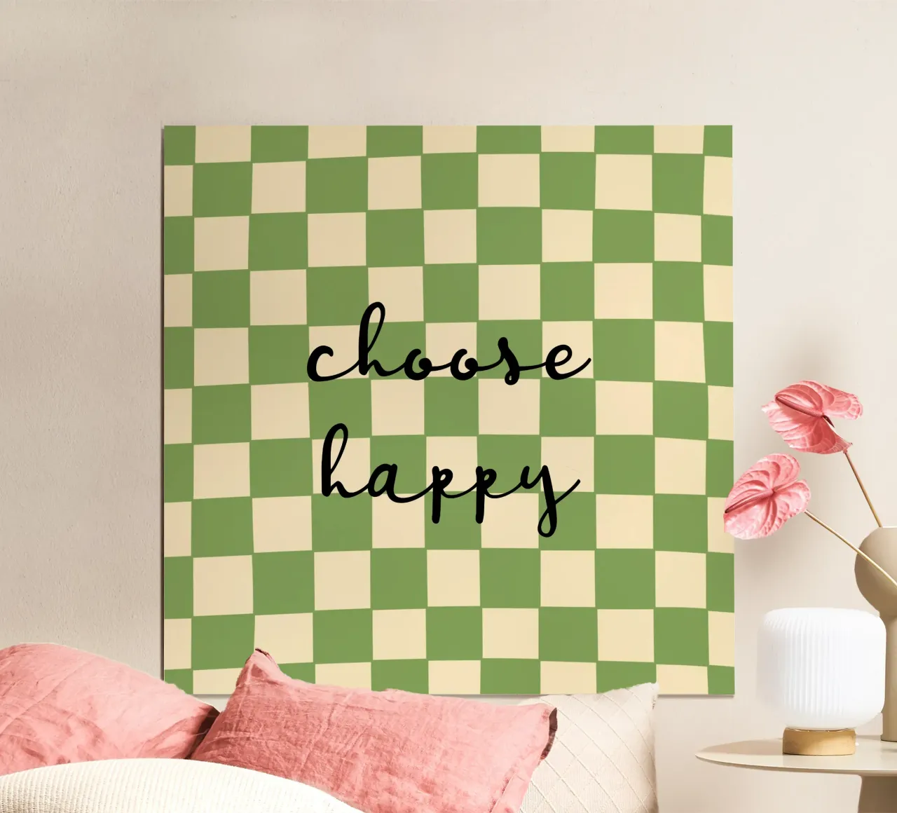 Muster kariert grün - choose happy poster con telaio in alluminio da Illustration Raissa Oltmanns
